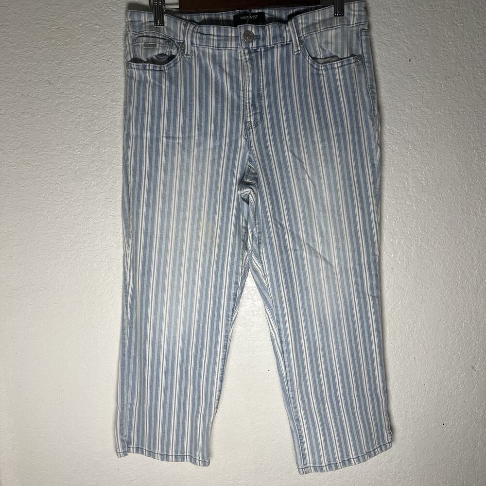 Women’s Nine West Blue & White Striped Jeans Chrystie Capris Size 12 FLAW